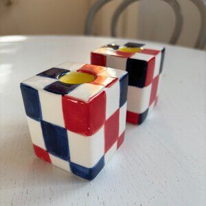 CLARE V X MONOPRIX Ceramic Cube Candlesticks NEW